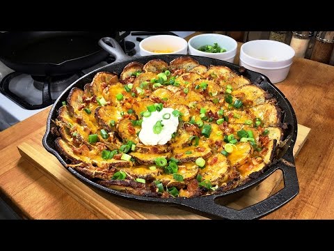 Roasted Spiral Potatoes and Bacon in Cast Iron (4K) | The Potato Flower