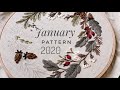 January pattern Floral wreath. Embroidery for beginners