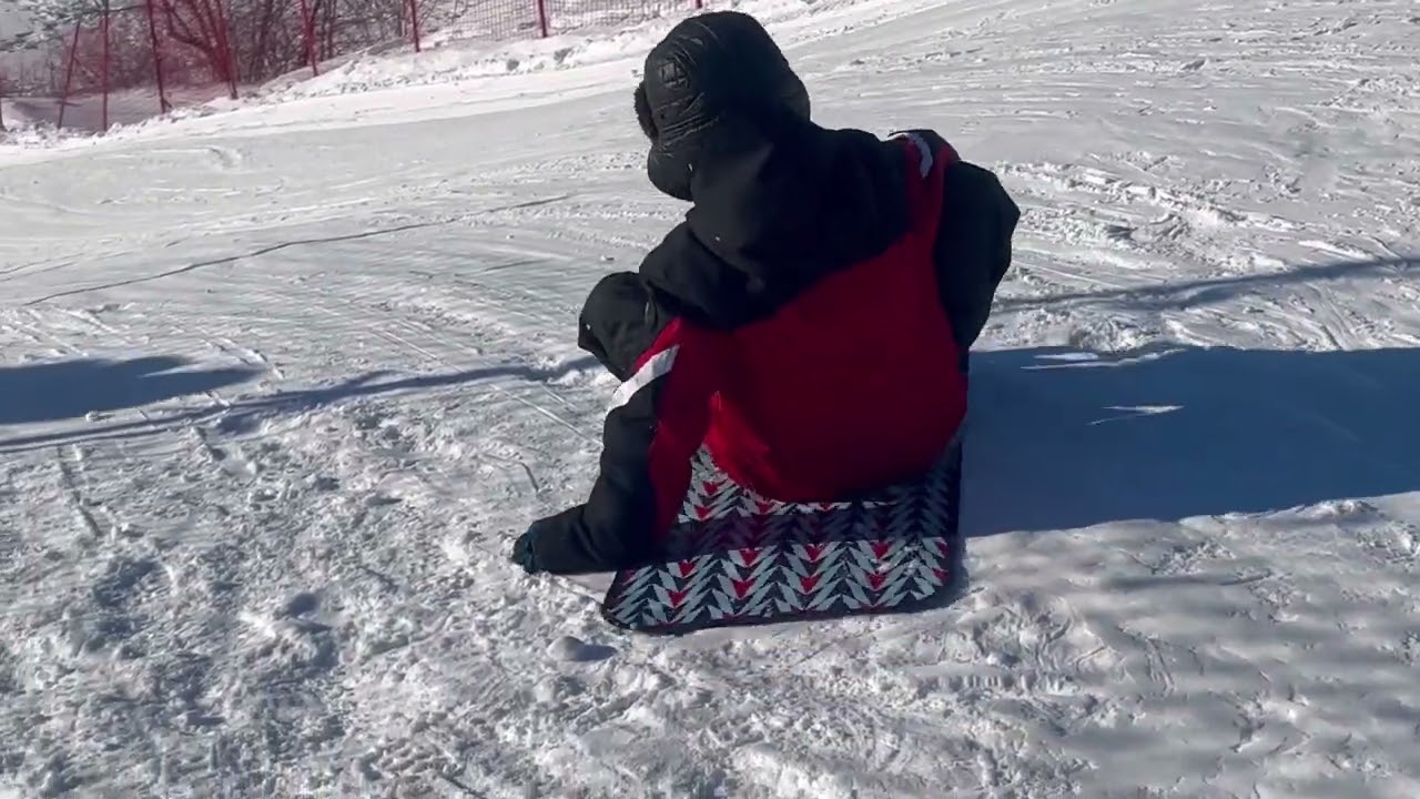 Having fun playing in the snow in Quebec.