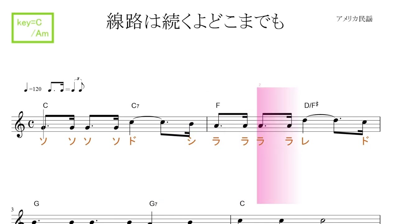 線路は続くよどこまでも（アメリカ民謡）key＝C／ドレミで歌う楽譜