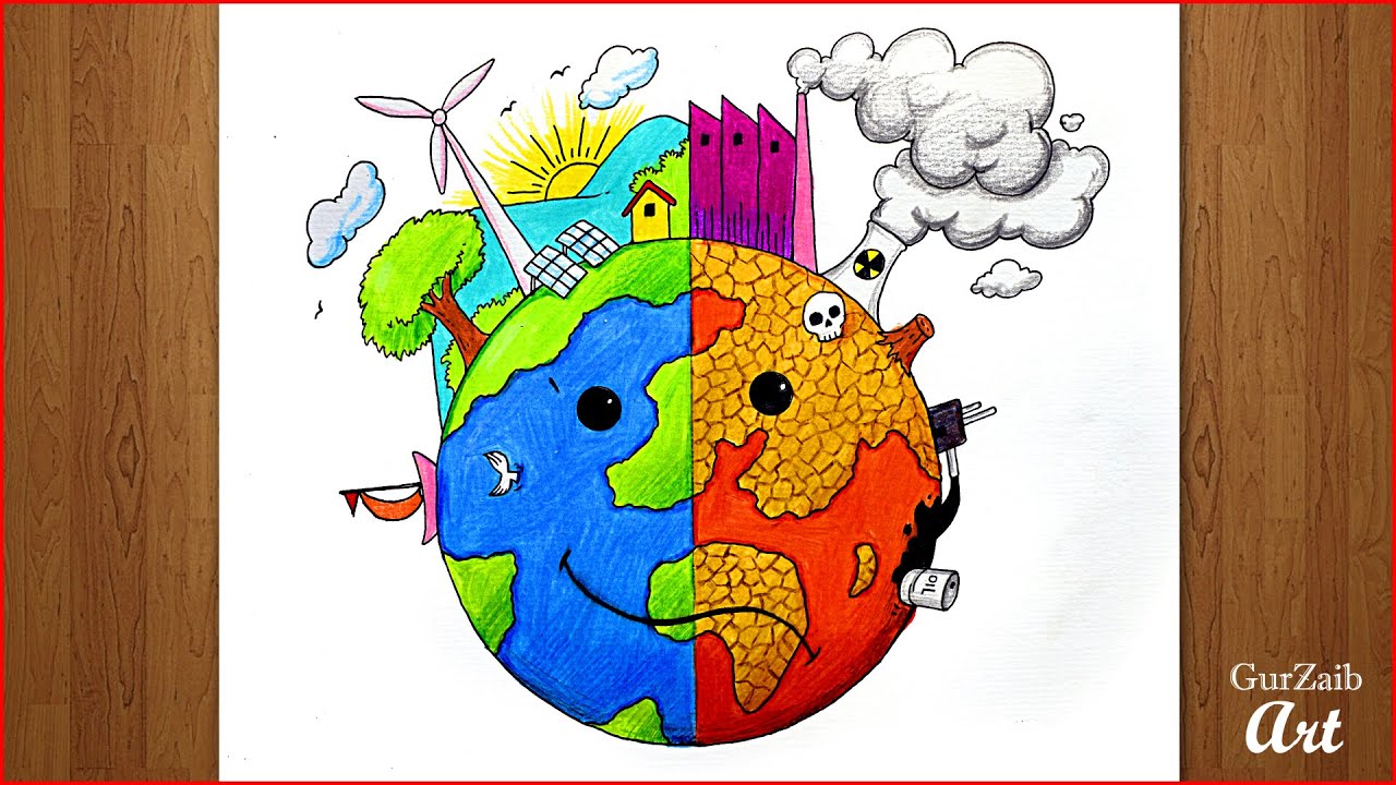 Save Environment And Human Poster Earth Drawings Save Earth Drawing