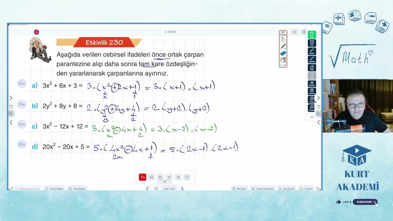 8.SINIF NEWTON ADIM ADIM S.222-223 ÇARPANLARA AYIRMA