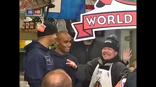 Seahawks Baldwin and Kearse catching fish at Pike Place Market 1-20-2015