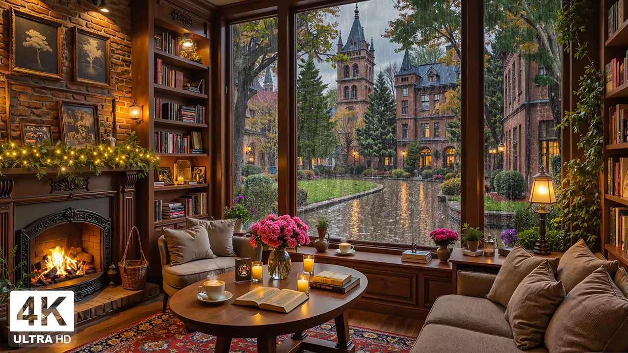 Peaceful February Rainy Coffee Shop ☕ Smooth Jazz Piano & Fireplace Ambience for Calm Study Nights
