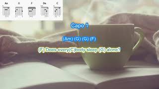 Another Cup of Coffee by Mike and the Mechanics play along with scrolling guitar chords and lyrics