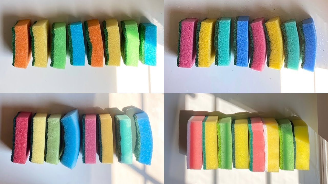 ASMR 🌈 Bulk kitchen sponge ripping edit compilation - dry soapy damp jelly variety sounds