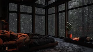 Relax In A Warm Cabin, Sleep Deeply, Relieve Stress  Heavy Rain To Sleep Relax