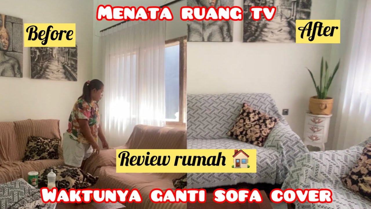 NATA RUANG TV WAKTUNYA GANTI COVER SOFA‼️REVIEW RUMAH TIPIS2 