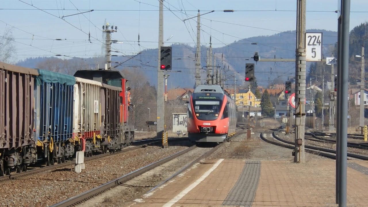 ÖBB 1063 039 (Sonderbeklebung), 2068 mit Makro und 4024 als S8 in Knittelfeld am 18.2.2019