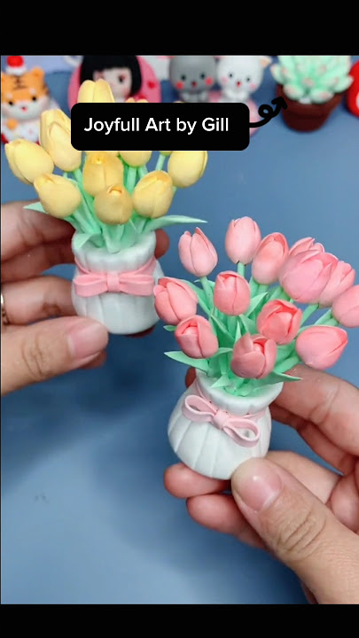 Clay tulip flower vase🌷💐#diy#youtubeshorts#shorts#Joyfullartbygill