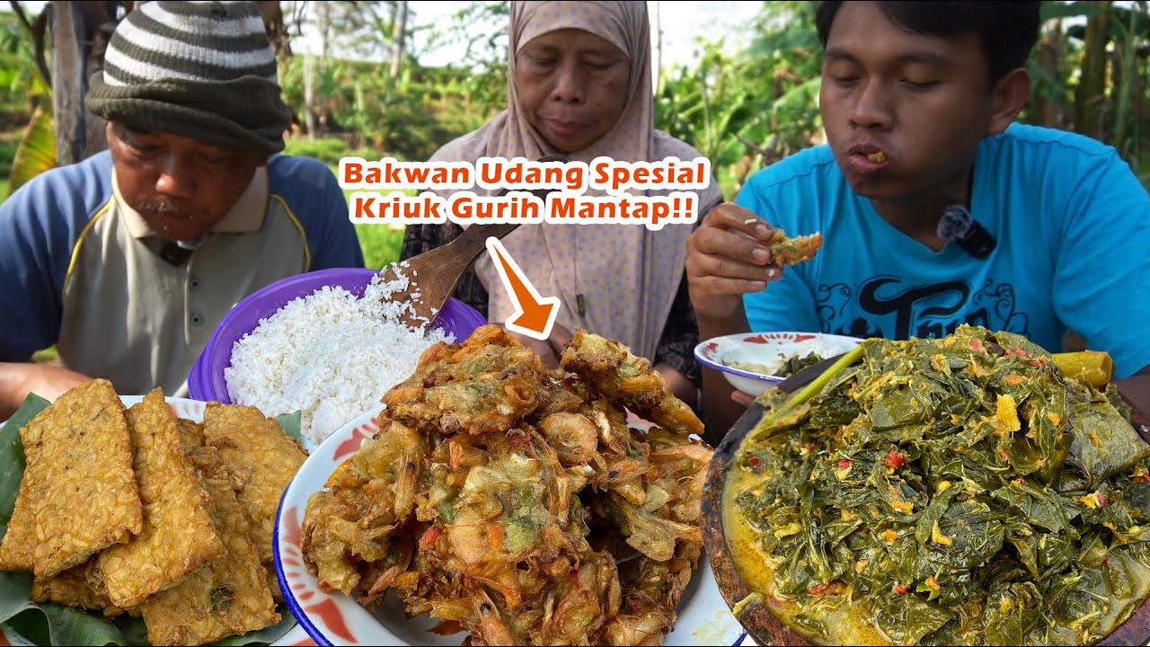 MENU TERENAK Sayur Daun Singkong Dan Bakwan Udang pake JENGKOL MUDA Nambah NASI TERUS #mukbang