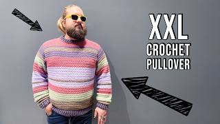 how to crochet a basic striped pullover - men's XL sweater **every single step**