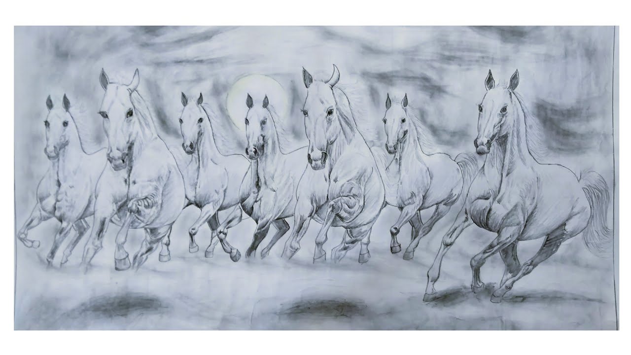 How to Draw Seven Horses || Seven Horses Drawing / Panting - Step ...