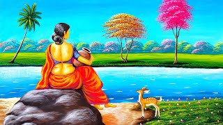 Painting of a village girl in the beautiful nature | painting 507