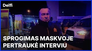 Garsus sprogimas degančioje koncertų salėje nutraukė Maskvos srities gubernatoriaus interviu