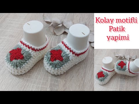 tığ işi çok kolay motifli bebek patik yapımı | #crochet örgü patik