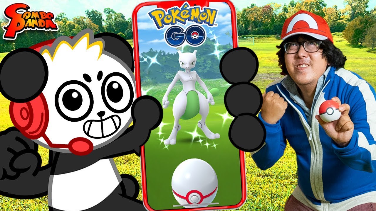 RYAN'S DADDY CHALLENGES COMBO PANDA TO POKEMON GO IN REAL LIFE! Who can catch SHINY MEWTWO firs