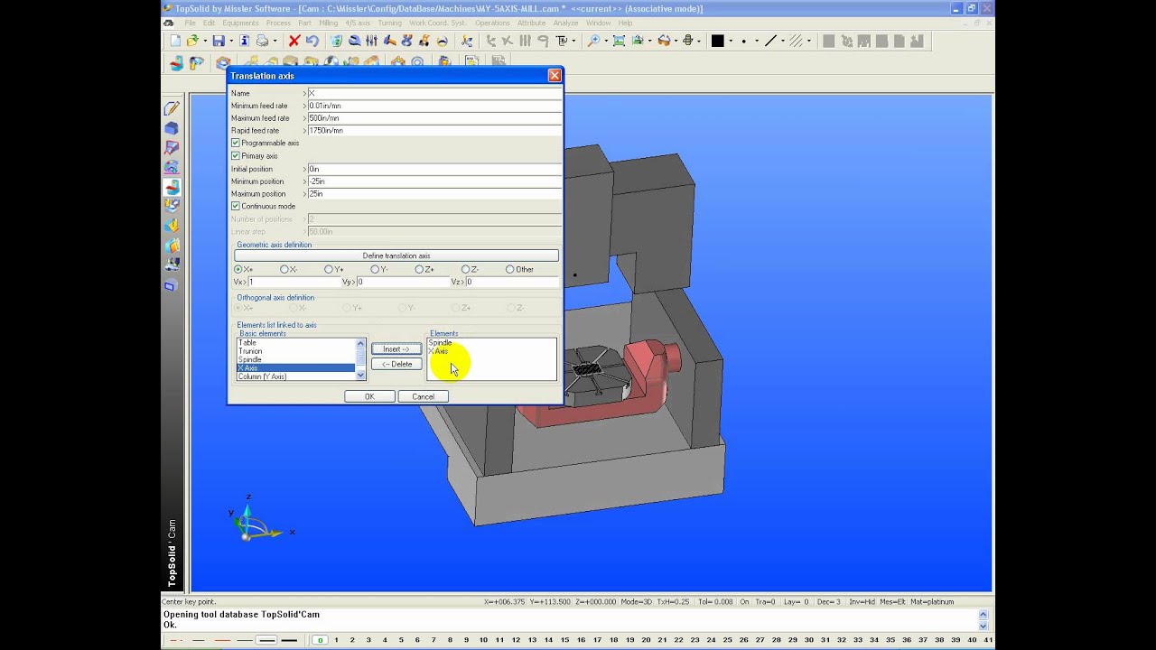 TopSolid'Cam machine definition - step 4 - Define the motion for XYZ
