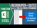 EXCEL - REGROUPER LES DATES DANS UN TABLEAU CROISÉ DYNAMIQUE (Par années, trimestres, mois, jours..)