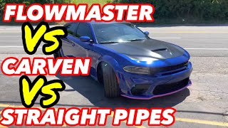 Dodge Charger 6.4L HEMI CARVEN R-SERIES Vs FLOWMASTER OUTLAW Vs STRAIGHT PIPES!
