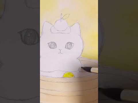 【冬至】ゆず湯に入る猫ちゃん🐱🛁🍊【水彩イラスト】