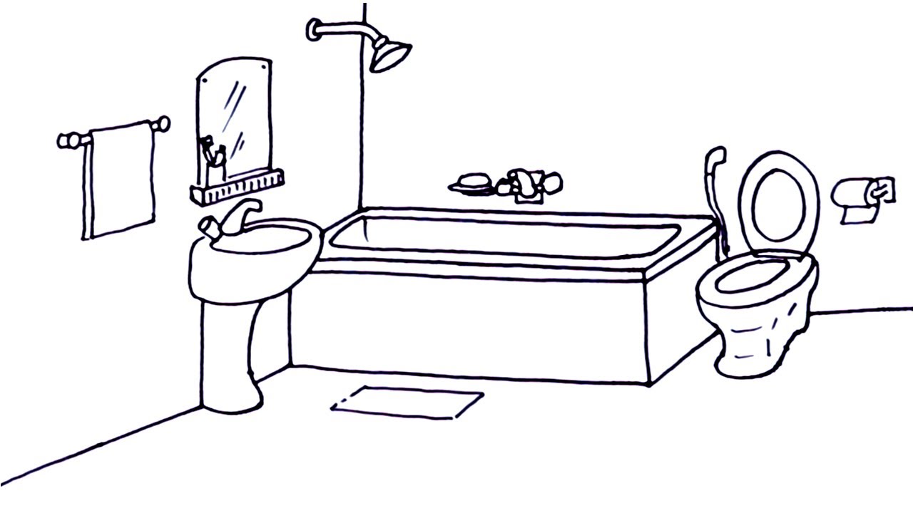 How To Draw Bathroom For Kids And Cute Coloring Pages For Children With ...