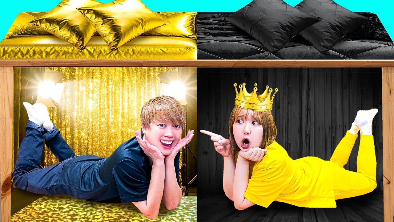 お金持ち vs そうではない子!? キラキラでリッチなお部屋とそうじゃないお部屋どっちがいい？金VSブラックでらくがき勝負⁉︎【対決】