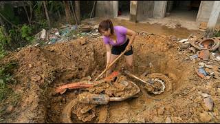 Unearthing Motorcycle Buried Underground - Can The Genius Repair Girl Restore It?
