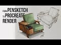 Furniture traditional sketching and rendering in procreate