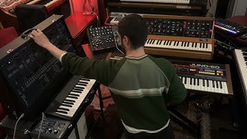 Sequence improv using an Arp 2600, Minimoog Model D, DFAM Mother 32 & Juno 60