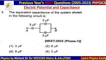 The equivalent capacitance of the system shown in the following circuit is: #neet2023 #phase1