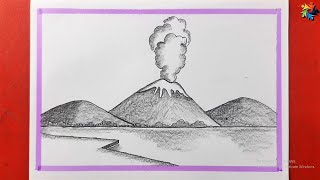 How to Draw illustration of Volcanic | drawing natural disaster volcano