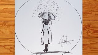 Drawing of a girl holding an umbrella in the rain | رسم بنت تمسك مظلة في المطر | فصل الشتاء