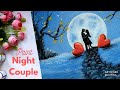 How to Paint Night Couple for Beginners / Easy Night Scenery Painting ❤️