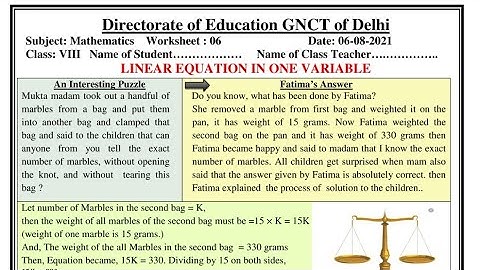 Class-8|solution of maths Worksheet-6|Date-6/8/21|LINEAR EQUATIONS IN ONE VARIABLES|English medium