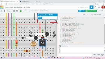 Simulasi Arduino Uno dengan sensor LDR, LM35, dan sensor Ultrasonik menggunakan Tinkercad.