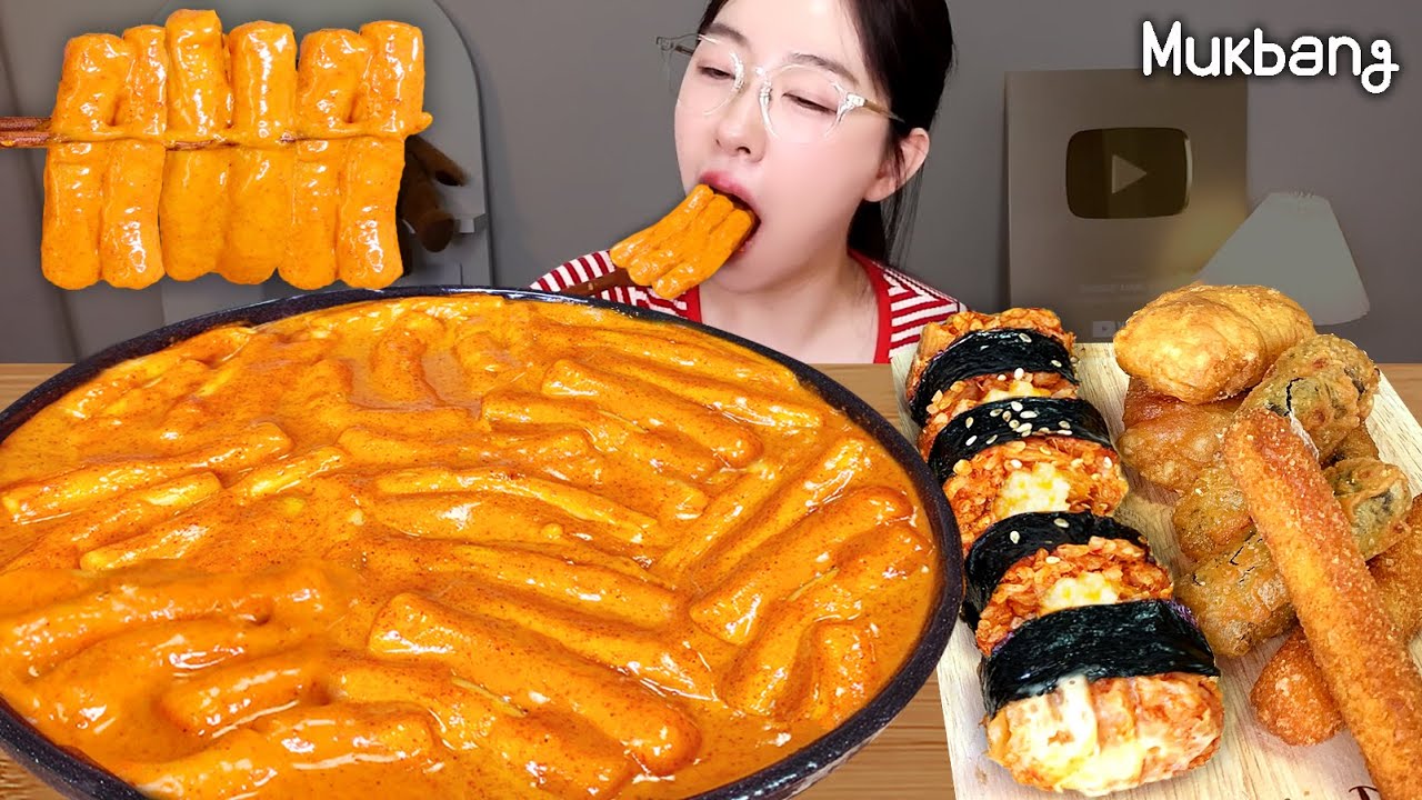 크리미 속에 숨은 불맛🔥신전 로제떡볶이 먹방!! 신전 치즈 김밥+모듬튀김ㅣ떡볶이 먹방 Tteockbokki Mukbang