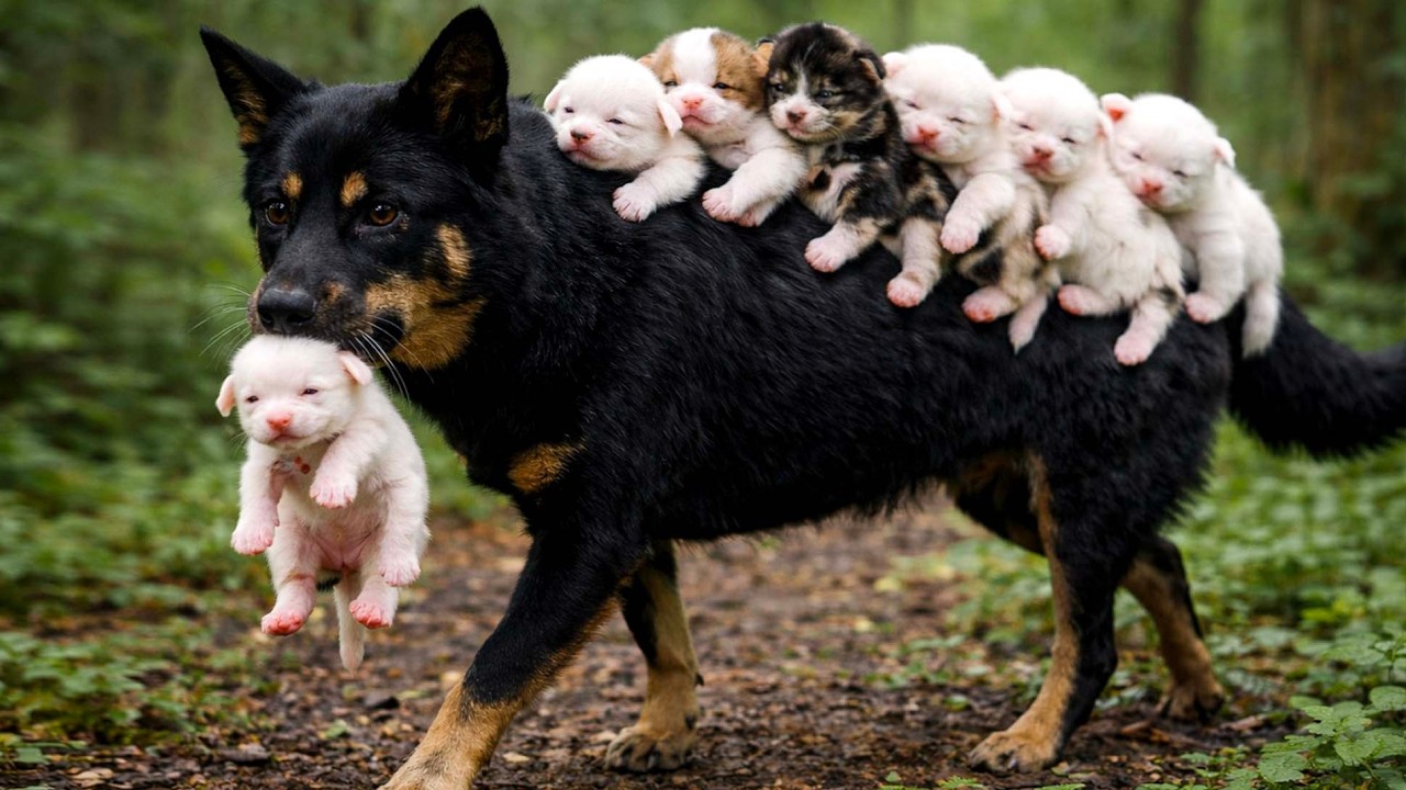 Куда мама-собака ведёт своих щенков? Правда трогает до слёз. 🐶❤😘😘😘