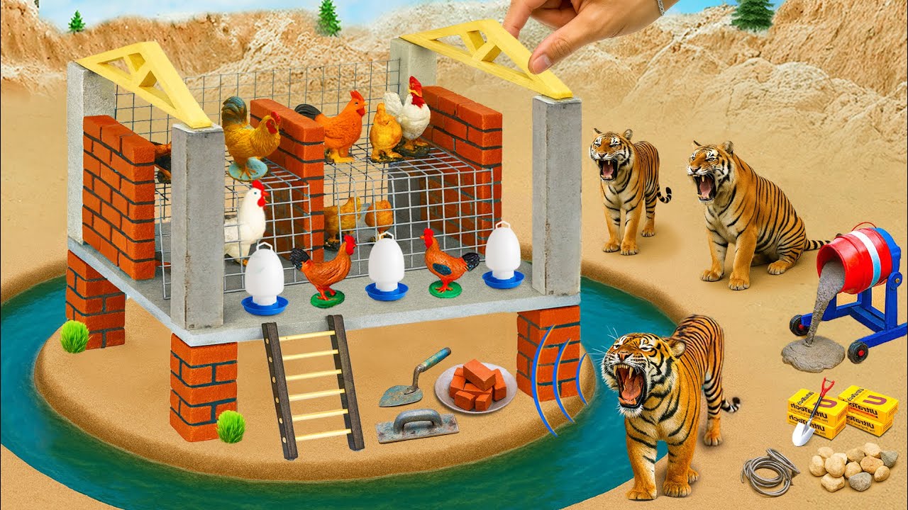 DIY Mini Tractor Builds a Two-Story Chicken Coop with Protective Mesh After a Tiger Attack