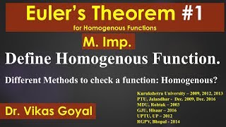 Euler's Theorem 1 for Homogeneous Function in Hindi (M.imp) | Engineering Mathematics