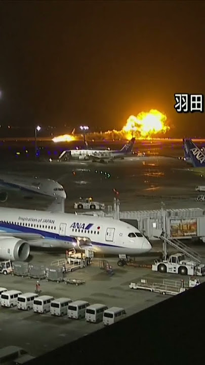 Moment Japan Airlines plane burst into flames