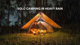 Solo Camping during Heavy Rain, Making Hot Ginger Drink with a Wood Stove, ASMR