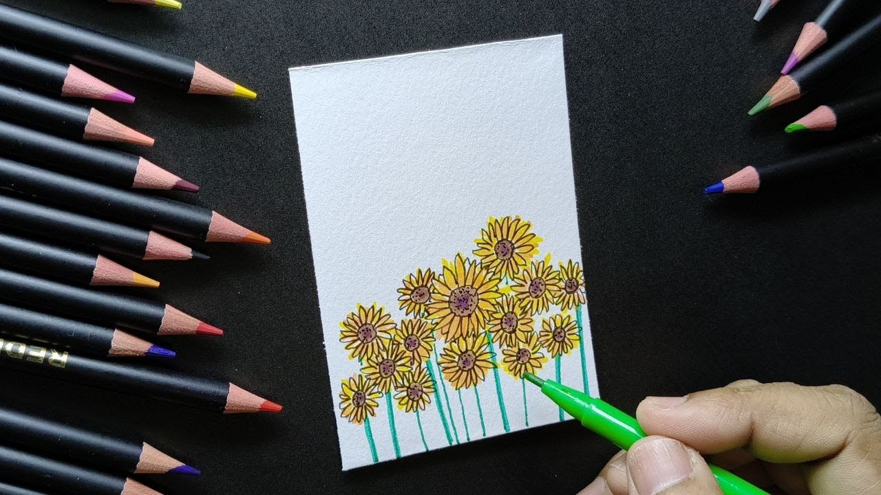 Easy Sunflower Garden Drawing