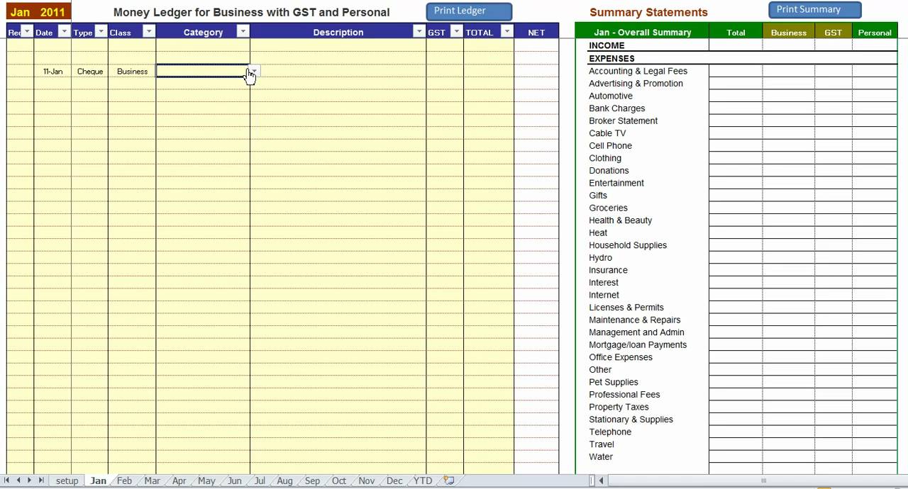 Easy bookkeeping software for Canadian small business. No accounting  knowledge required. With Business Ledger Template Excel Free