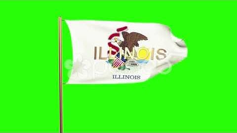 Illinois Flag With Title Waving In The Wind. Looping Sun Rises Style. Animation