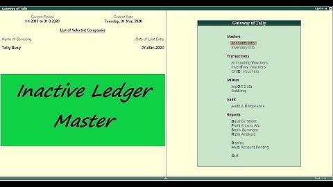 Inactive Ledger Master In Tally.ERP9