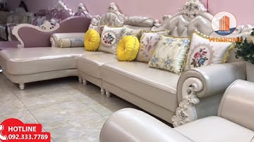 GHẾ SOFA GÓC DA TÂN CỔ ĐIỂN NHẬP KHẨU CAO CẤP MÀU TRẮNG - HOTLINE 0923337789