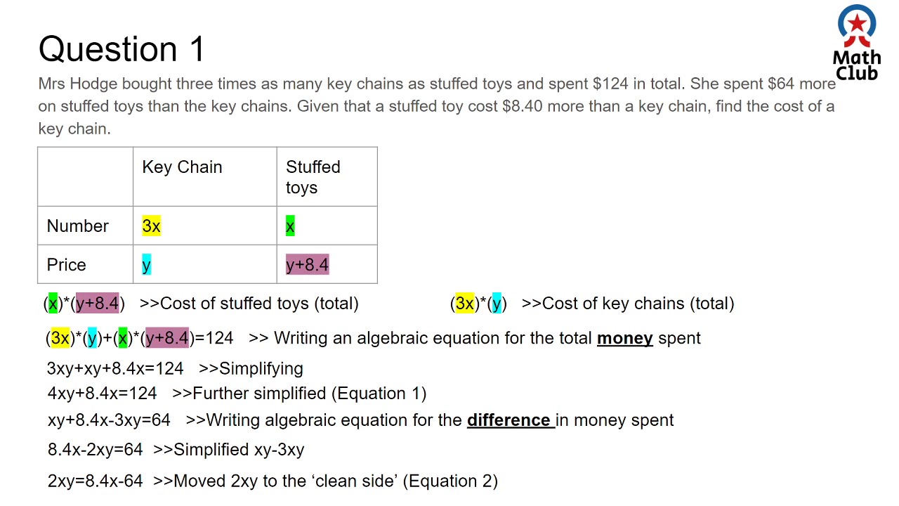 Algebra Practice Math Club Season 1 Question 1 - YouTube