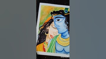 Radha Krishna Love in Colors 🎨💙 | Watercolor Art #shorts
