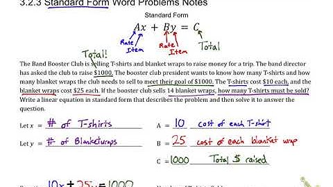 3.2.3 Standard Form Word Problem Notes